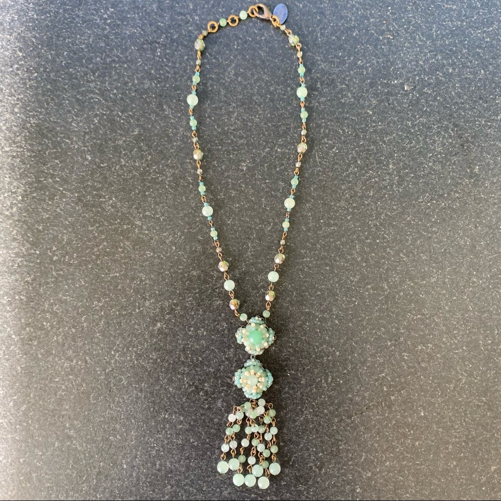Erickson Beamon Rare Vintage Brass and Glass Bead Chandelier Tassel Necklace